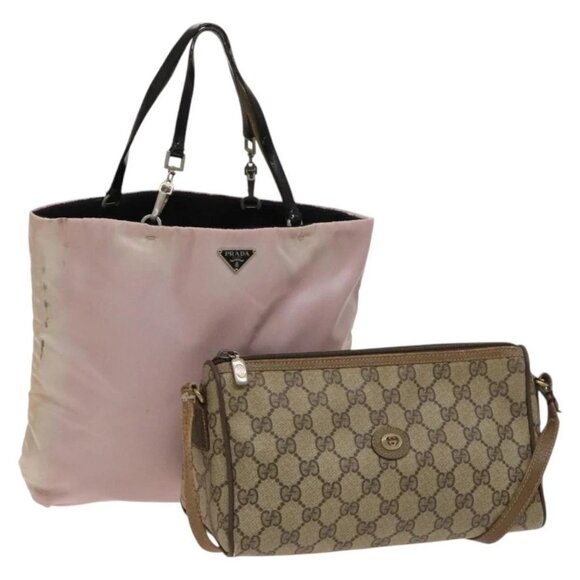 GUCCI PRADA GG Supreme Shoulder Bag Nylon PVC 2Set Pink Beige Auth BA3733 - Picture 1 of 16